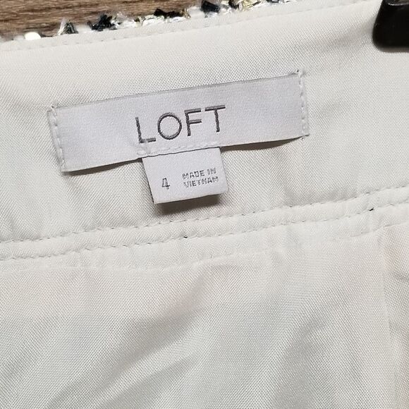 Ann Taylor LOFT Wmns Pencil Skirt Sz 4 Ivory Gold Tweed Pockets Academia Office - Picture 6 of 11